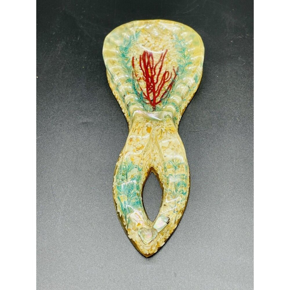 VINTAGE 1970 ACRYLIC RESIN Sea Shell Lucite BEACH Spoon rest - 8.75”